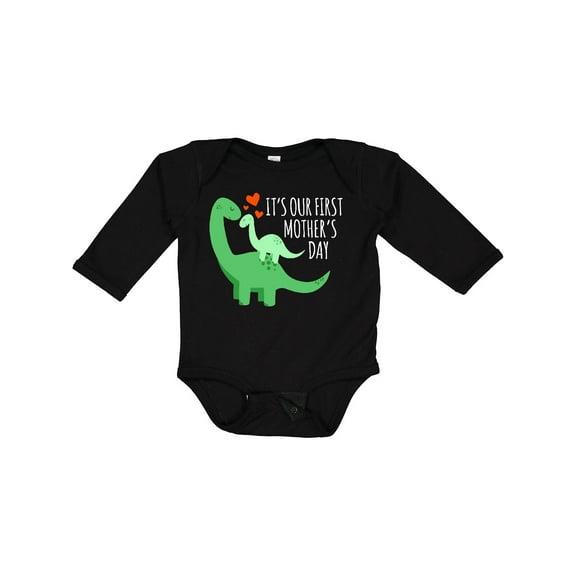 Inktastic It's Our First Mother's Day Cute Dinosaur Family with Hearts Boys or Girls Long Sleeve Baby Bodysuit