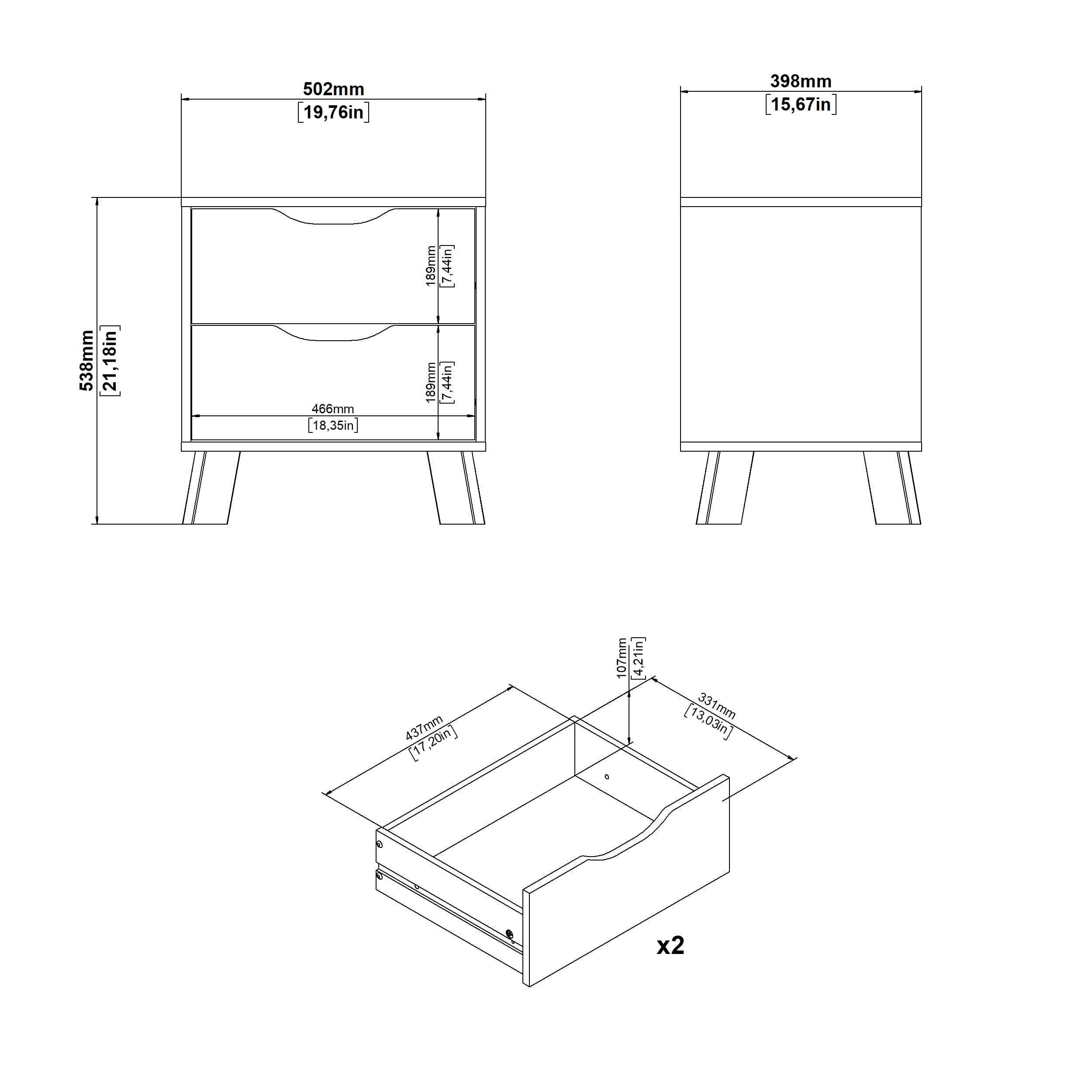 Tvilum Ikast 2 Drawer Jackson Hickory and White Nightstand - Set of 2
