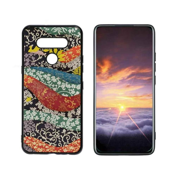 apanese-traditional-textile-3 Phone Case, Degined for LG Q51 Case Men Women, Flexible Silicone Shockproof Case for LG Q51