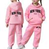 thumbnail image 3 of shqvo Big Girls 2 Piece Sport Outfit New York Letter Print Pullover Sport Sweatsuits Hoodie Sweatpants Outfits Hoodies Tracksuits for Toddlers Children Teens, 3 of 8