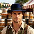 thumbnail image 2 of XIAOCHA Mens Feather‑Accent Fedora Hat Short‑Brim Western Hat Party Headwear,Navy, 2 of 4