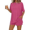 thumbnail image 4 of LIaqionyy Women 2 Piece Pajama Sets Short Sleeve Lounge Set Soft Crew Neck Top and Shorts Summer Sleepwear, 4 of 7