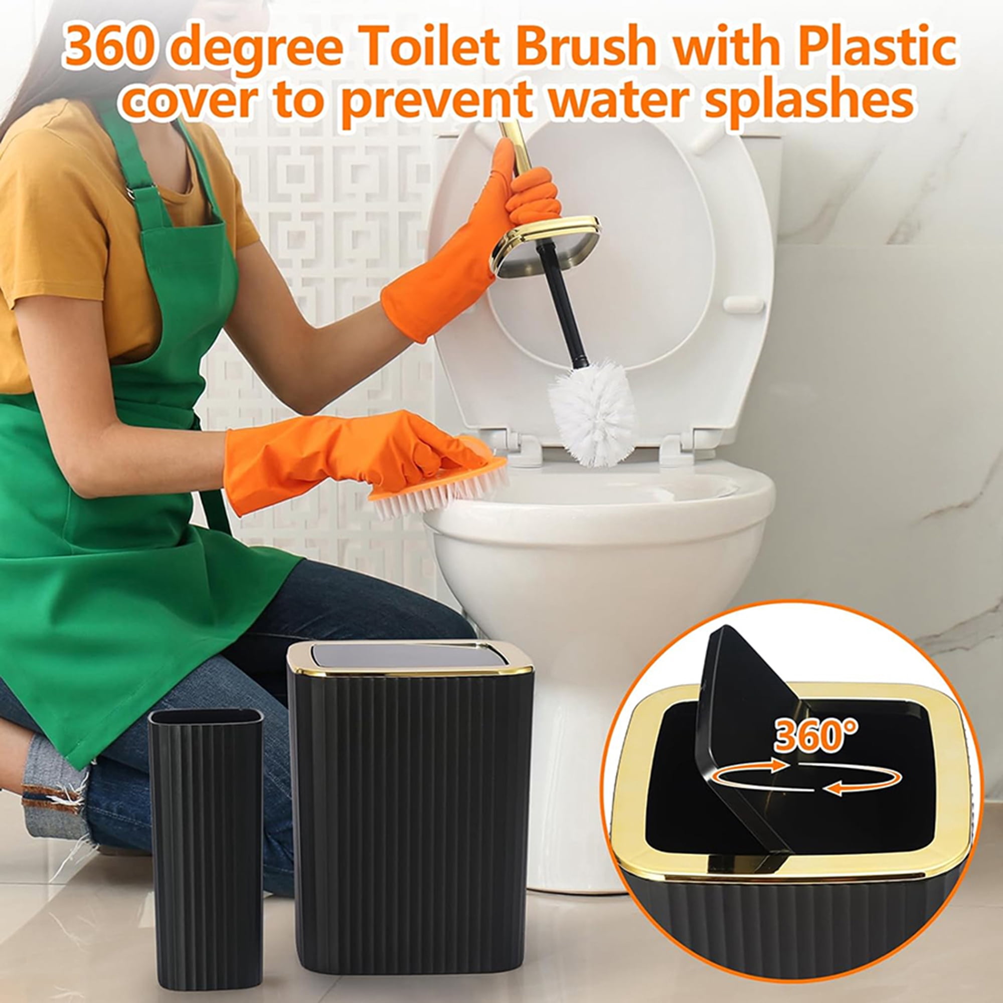 Bathroom Accessories Set,9 Piece Black Bathroom Sets Complete With Toothbrush Holder, Trash Can, Lotion Soap Dispenser, Toothbrush Cup, Vanity Tray, Soap Dish, Toilet Brush, Qtip Holder