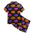 thumbnail image 6 of Dmsael Little Girl Pajamas Baby Girl Halloween Silk Pajamas Set Button Down Pumpkin Ghost Short Sleeve Shirts Tops and Shorts Satin Pj Sets, 6 of 6