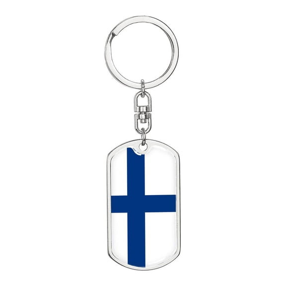 Finland Flag Keychain Dog Tag Stainless Steel or 18k Gold