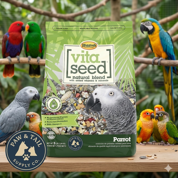 Higgins Vita Seed Parrot Food 3 lbs. Premium Seed Blend w/ Probiotics & DHA Omega-3
