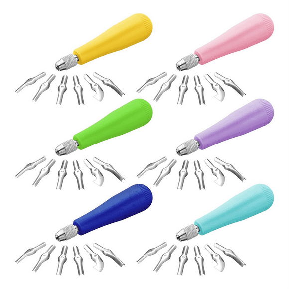 Lot de 6 Kit de Coupe de Linoléum Outils de Sculpture Assortiment Outils de Coupe de Lin pour Impression de Blocs, Couleurs Assorties