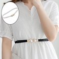 thumbnail image 6 of Creative Pearl Buckle Belt PU Leather Dress Skirt Waist Elastic Thin Women Belts White, 6 of 8