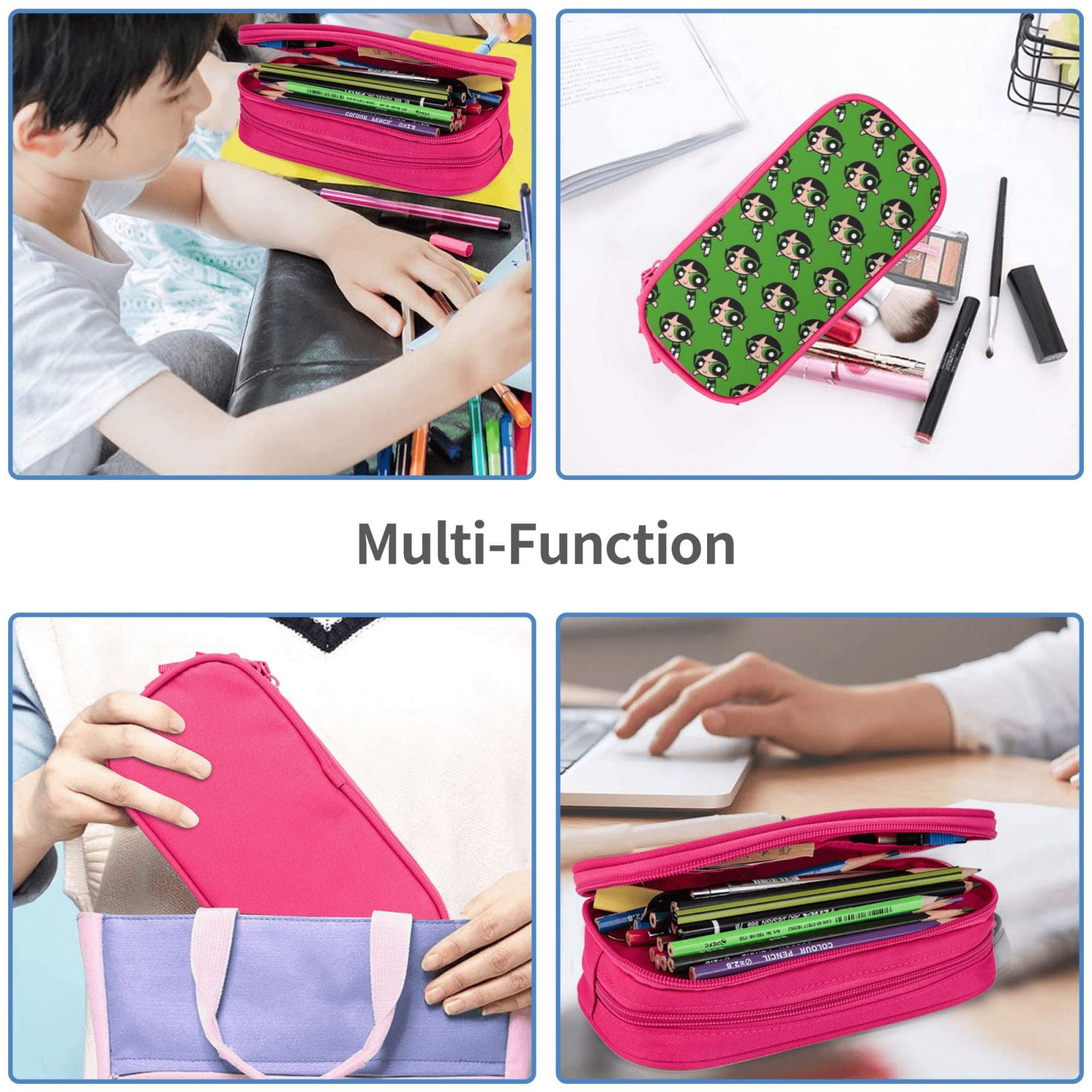 The Powerpuff Gi-rls Pencil Case Large Capacity Pencil Pouch Penbag Office Stationery Organizer Travel Makeup Bag Pink