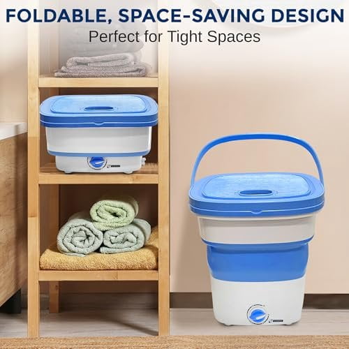 PURE CLEAN Portable Mini Washing Machine Lightweight Collapsible Bucket - Perfect for Camping, Travelling, Apartment, Dorm USA Brand