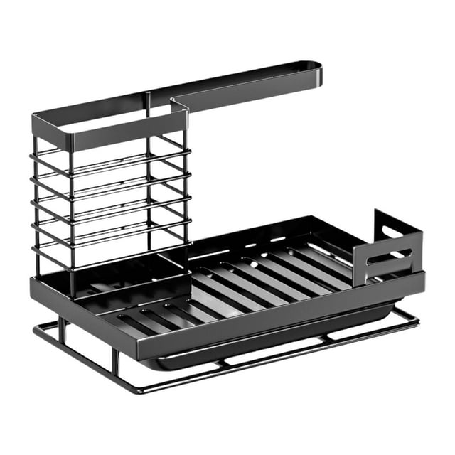 DOLITY Kitchen Sink Organizer W/ Tray Kitchen Soap Dispenser Organizer Brush Holder Black