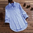 thumbnail image 5 of Womens Summer Tops Linen Plaid Collar Long Sleeve Retro Button Up Womens Tee,Light Blue,XL, 5 of 6