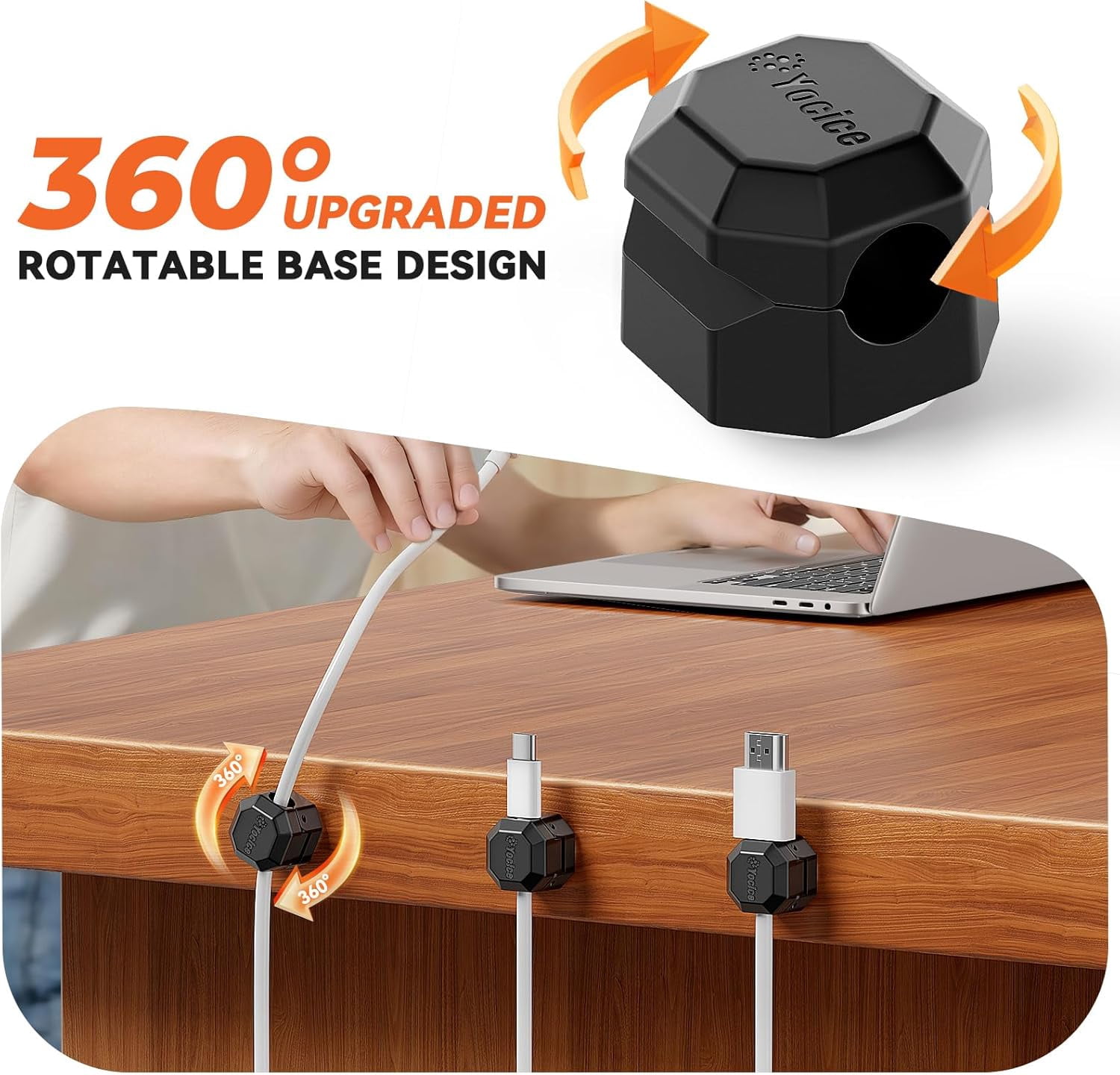 12 Pack Rotatable Cable Clips,Spring Cord Organizer Desk Cable Management Cord Holder Adhesive Phone Charger Cord Clips for Home Office Car Wall Nightstand Accessories Black
