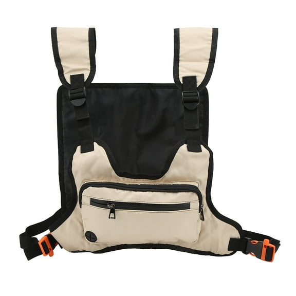 Falleo Clearance Chest Rig Bags Reflective Back Design Nylon Material 2 Different Pockets Adjustable Straps Khaki Running Chest Bag
