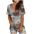 thumbnail image 2 of Wycnly Womens Blouses and Tops Dressy Plus Size Classic Breathable Loose Fit Tunic Tshirts Summer Floral Print V-Neck Short Sleeve Cute Tees Tops Gray XL, 2 of 5