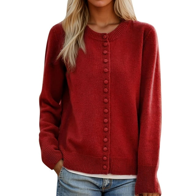 HAiming Cardigan Sweater Women Casual Long Sleeve Button down Lightweight Soft Solid Color Fall Winter Trendy Clothes