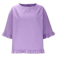 thumbnail image 6 of Otvok Womens Solid Cotton and Linen Ruffle Pleated Hem Half Sleeve Casual Shirt, 6 of 6