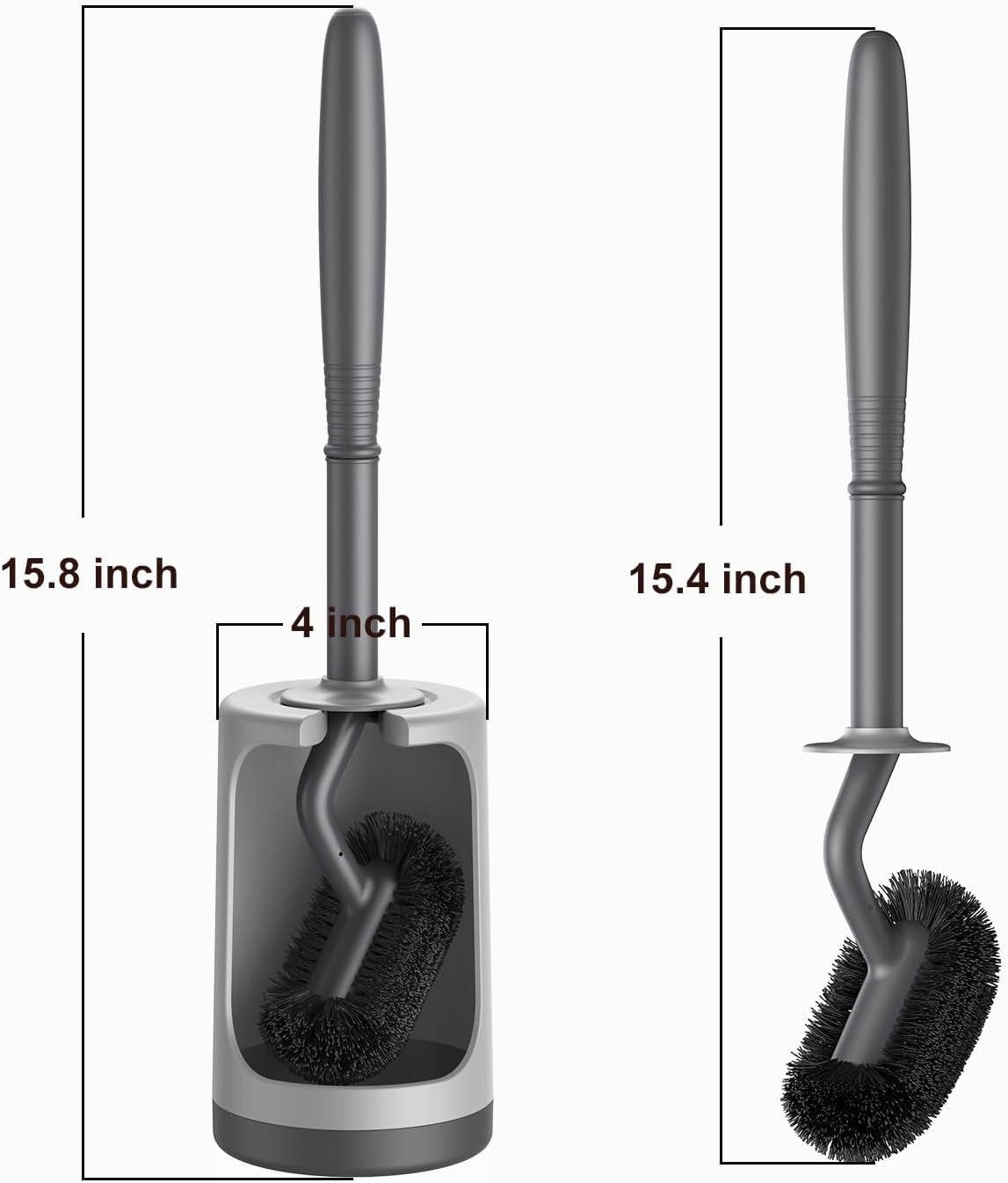 Toilet Bowl Brush Holder Set: Curved Design with Holder for Deep Cleaning Under Rim - Compact Hidden Scrubber for Small Space - Modern RV Bathroom Accessories - Gray