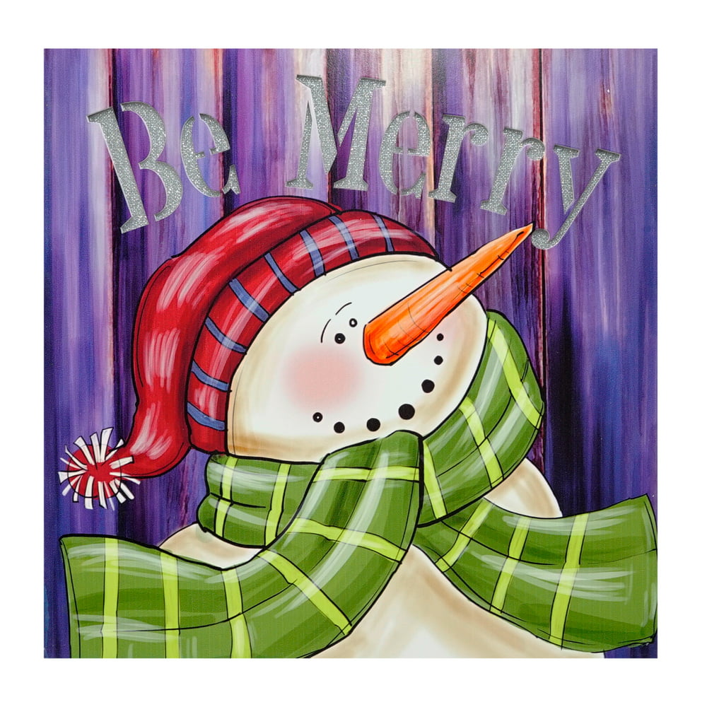 LED Lighted "Be Merry" Smiling Snowman Christmas Canvas