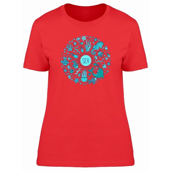 Cool Sea Life Doodles Collage Tee Women's -Image by Shutterstock