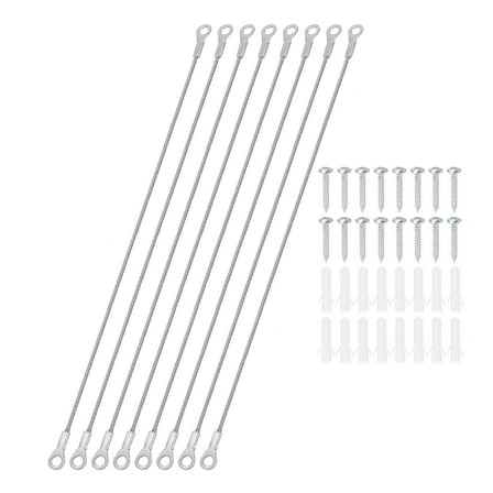 Stainless Steel Lanyard Cable with Eyelets 0.08" x 12" 2mm x 30cm Lock Security Wire Rope with Mounting Screws, 8 Pack