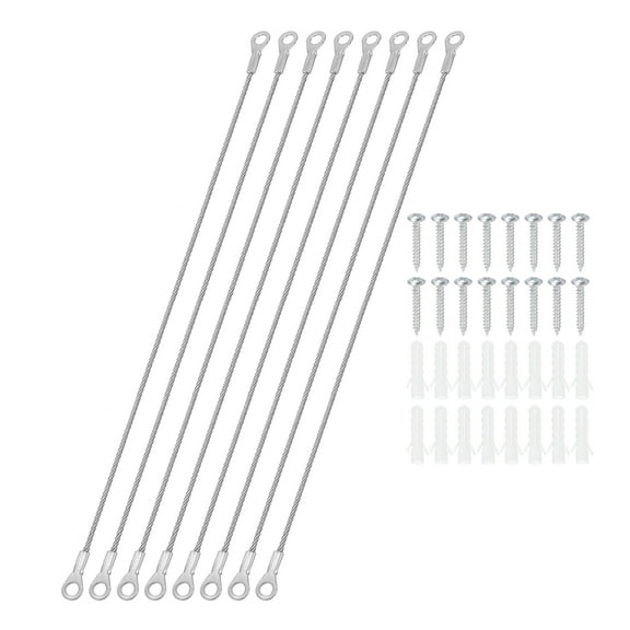 Stainless Steel Lanyard Cable with Eyelets 0.08" x 12" 2mm x 30cm Lock Security Wire Rope with Mounting Screws, 8 Pack