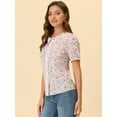 thumbnail image 5 of INSPIRE CHIC Women's Floral Blouse Peter Pan Collar Lace Trim Button Down Shirt Pink S, 5 of 5