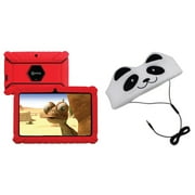 Contixo V8-2 Red 7-Inch Kids Tablet with 16 GB Storage (Red) & H1-Panda Kid's Fleece Headphones (Panda)
