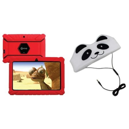 Contixo V8-2 Red 7-Inch Kids Tablet with 16 GB Storage (Red) & H1-Panda Kid's Fleece Headphones (Panda)