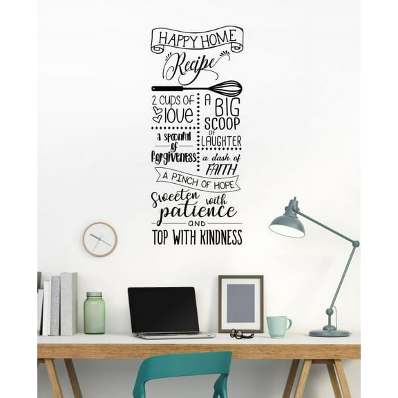 Happy Home Recipe Vinyl Letters Kitchen Wall Decals Wall Stickers 15x26-Inch Black