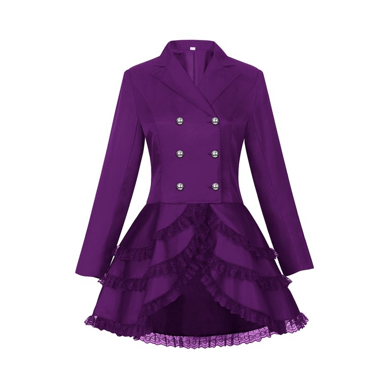 BLTIBY Womens Gothic Stage Dress Lapel Button Court Costum Elegant Lace Lace  Solid Irregular Lace Hem Dresses Halloween Outfits Purple XXL - Walmart.com
