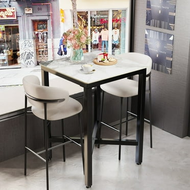FATIVO 42" Tall Pub Square Bar Table Sintered Stone Top Dining Table - 28"W x 28"D x 42"H Cold Jadeite