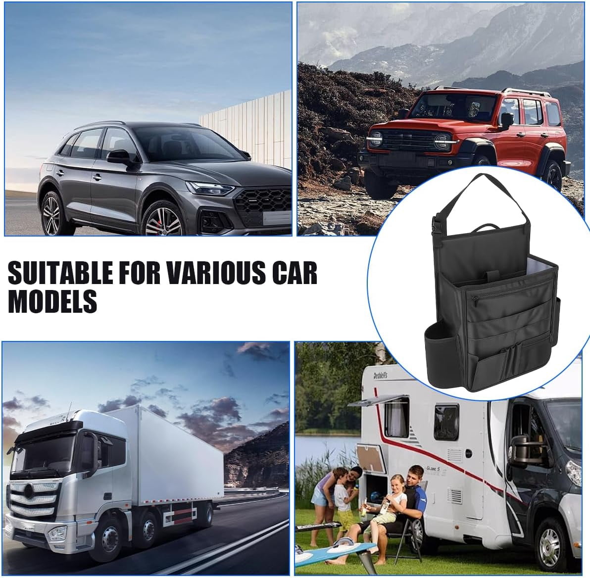 Car Front Seat Organizer, Multi-Pocket Vehicle Hanging Passenger Back Seat Storage Bag with Adjustable Straps, Automotive Interior Storage Organizer, Universal for SUV RV Truck