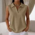 thumbnail image 2 of Dwellite Womens Sleeveless Golf Waffle Polo Shirts Collared Tank Tops V-Neck Workout Athletic Tennis Tops Khaki 3XL, 2 of 4