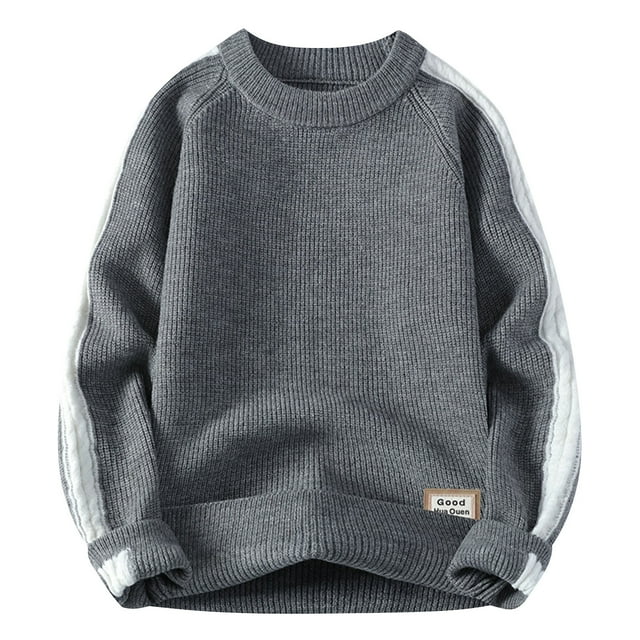 Pisexur Sweaters Men Soft and Comfortable Fall Sweaters Men Casual Printing Round Neck Solid Color Long Sleeve Striped Knit Sweater Gray,3XL