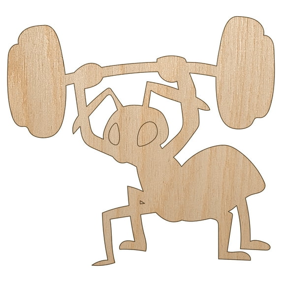 Strong Ant Lifting Barbell Wood Shape Unfinished Piece Cutout Craft DIY Projects - 6.25 Inch Size - 1/4 Inch Thick