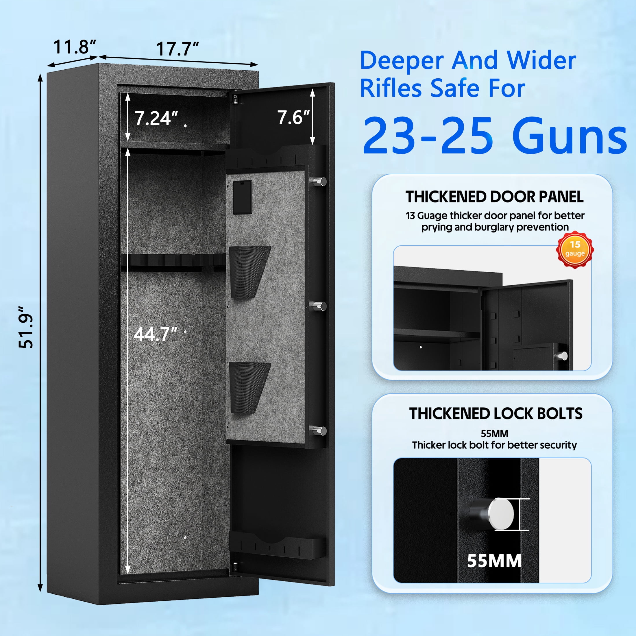 Sapital 15-Gun Biometric Rifle Safe, Numeric Keypad Heavy Duty Steel Cabinet with Removable Racks