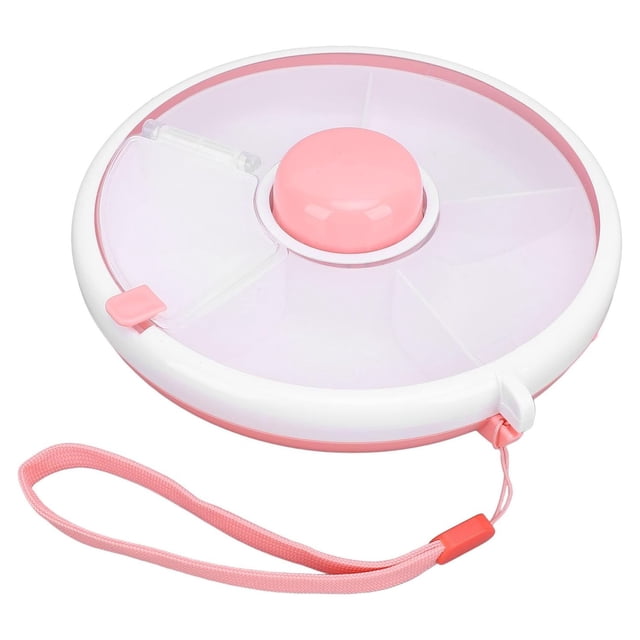 Snackle Box Container Bandeja Dividida con Tapa, Platos Portátiles de Viaje para Aperitivos, Organizador de Frutas Giratorio de 360° (Rosa coral)