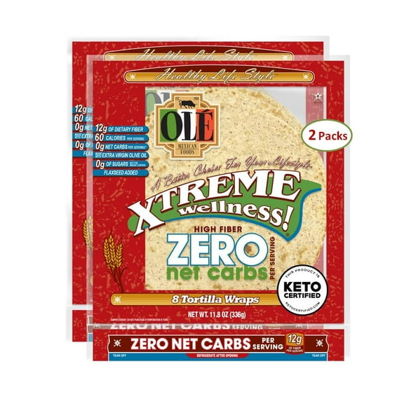 Olé Xtreme Wellness® Soft Taco ZERO Net Carbs | 8" Size Flour Tortillas | 11.8 oz.| 8 Count (Pack of 2)