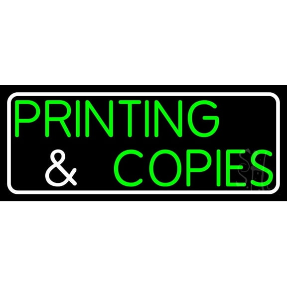 Printing And Copies LED Neon Sign 13 x 32 - inches, Clear Edge Cut Acrylic Backing, with Dimmer - Bright and Premium built indoor LED Neon Sign for Computer & Electronics store decor.