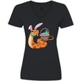 thumbnail image 3 of Inktastic Easter Cute Snake with Basket and Bunny Ears Women's V-Neck T-Shirt, 3 of 5