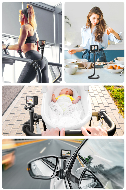 Flexible Action Camera Mount - Bigcan Universal GoPro Tripod with Phone Holder, 360° Bendable Octopus Stand for Travel, Vlogging, Fitness, Baby Stroller, Car, Outdoors