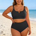 thumbnail image 2 of Lume Wear Women Plus Size High Waisted Bikini Ribbed Two Piece Swimsuit Tummy Control Bathing Suit V-neck 2026 Swimwear XXXXL&Black#01, 2 of 4