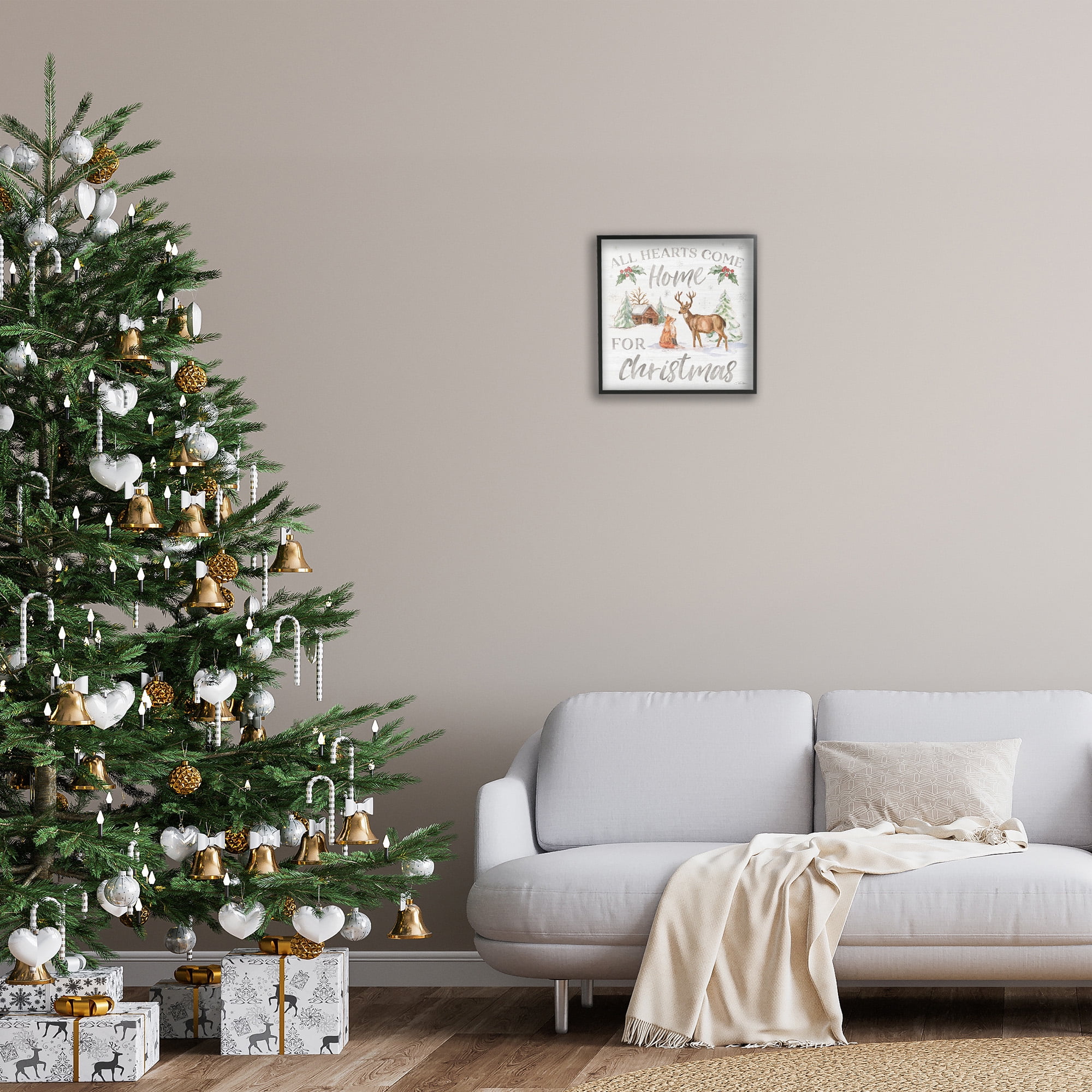 Stupell Industries Home For Christmas Phrase Holiday Painting Black Framed Art Print Wall Art, 17 x 17