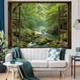 thumbnail image 2 of Window Forest Tapestry Green Nature Jungle Wall Tapestry for Bedroom Aesthetic Rainforest Stream Outdoor Landscape Small Tapestries Wall Hanging for Dorm Living Room Decor 60x 50 Inch, 2 of 7