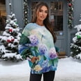 thumbnail image 3 of Xoenoiee Dragonfly Hydrangea Flower Print Women's Long Sleeve Sweatshirts Pullover Casual Crewneck Tunic Tops Drop Shoulder Sweartshirts with Side Slits, Size S, 3 of 7