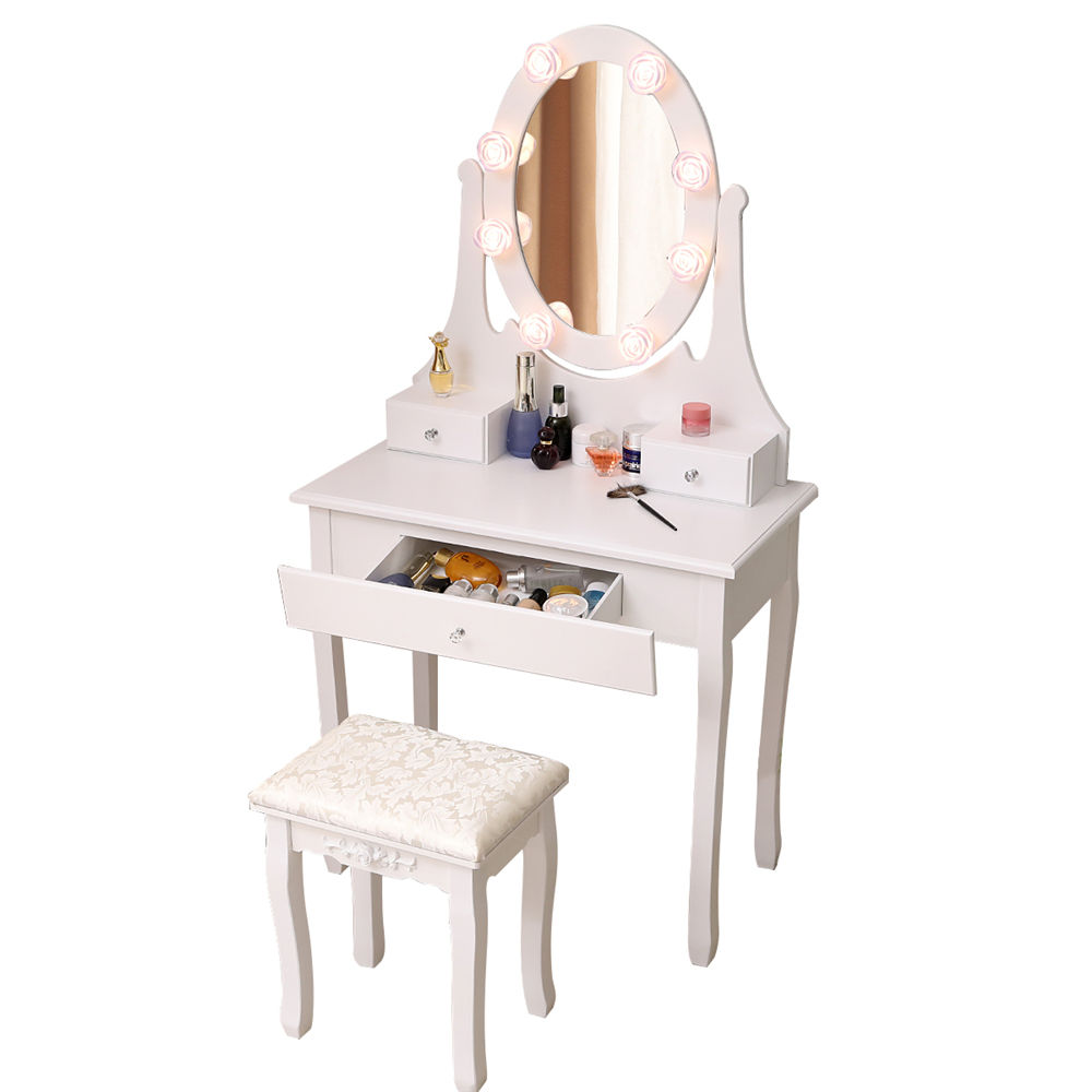 Vanity Table Set with Lighted Mirror Dressing up Table and Stool Set