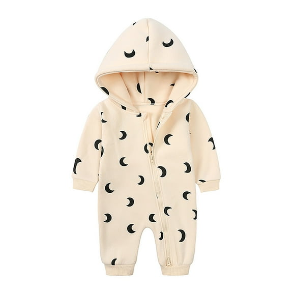 KAOOCXU Stylish Bodysuit For Girls Long Sleeve Printing Hooded Jumpsuit Breathable Cozy Onesies For Spring And Autumn