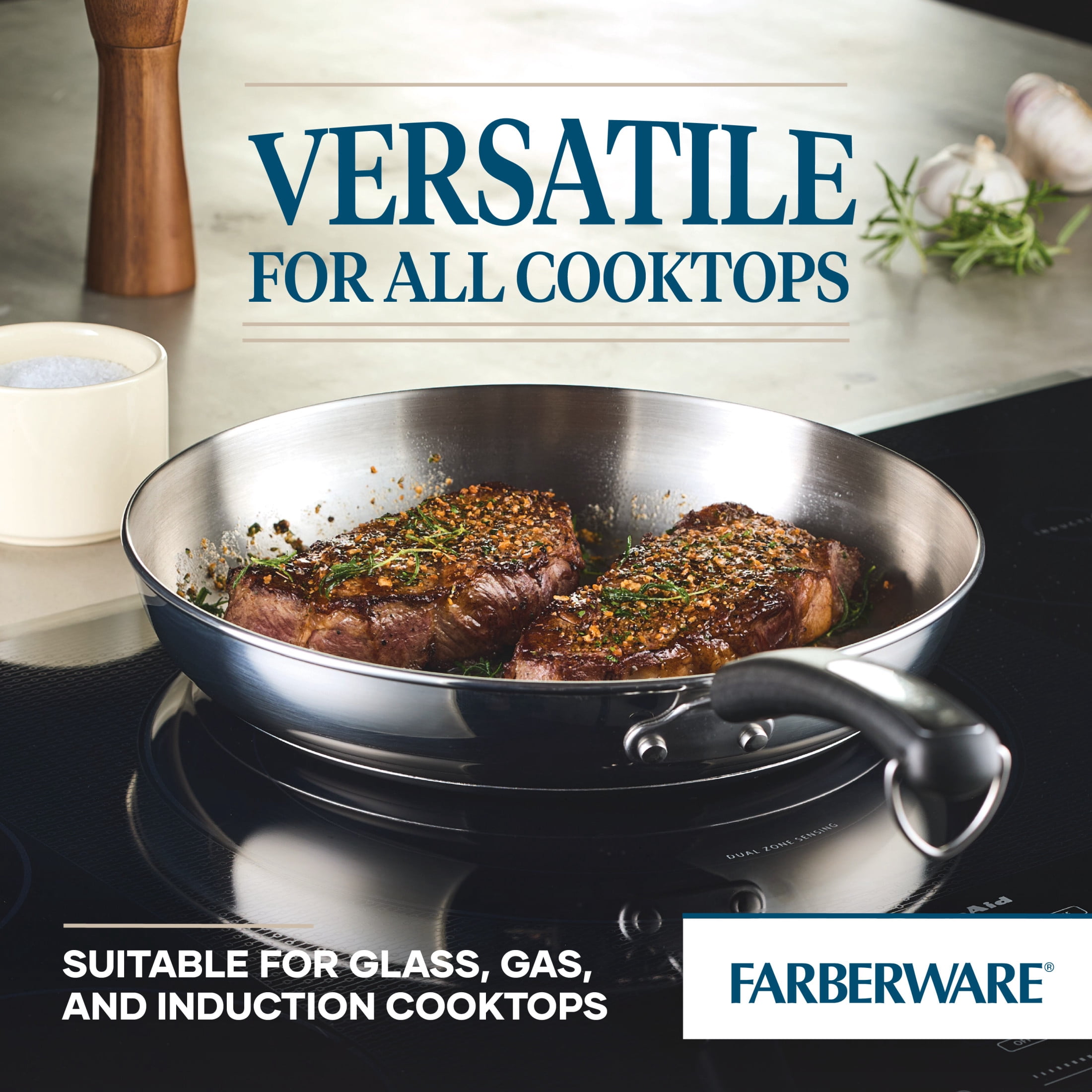 Farberware Brilliance 12.25 in Stainless Steel Frying Pan, Induction Compatible, Dishwasher Safe