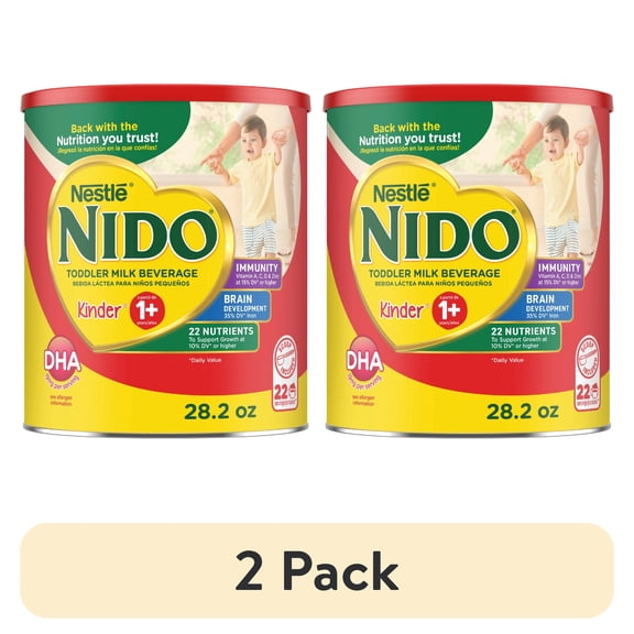 (2 pack) NIDO Kinder 1+ Powder Beverage Mix, Immunity Toddler Milk with Vitamins A, C, D, Iron to Support Growth, 28.2 oz Canister